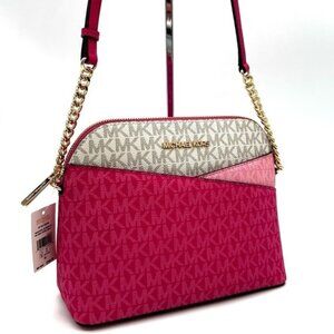 Michael Kors Jet Set Travel Signature Logo Medium Crossbody Raspberry Color NWT